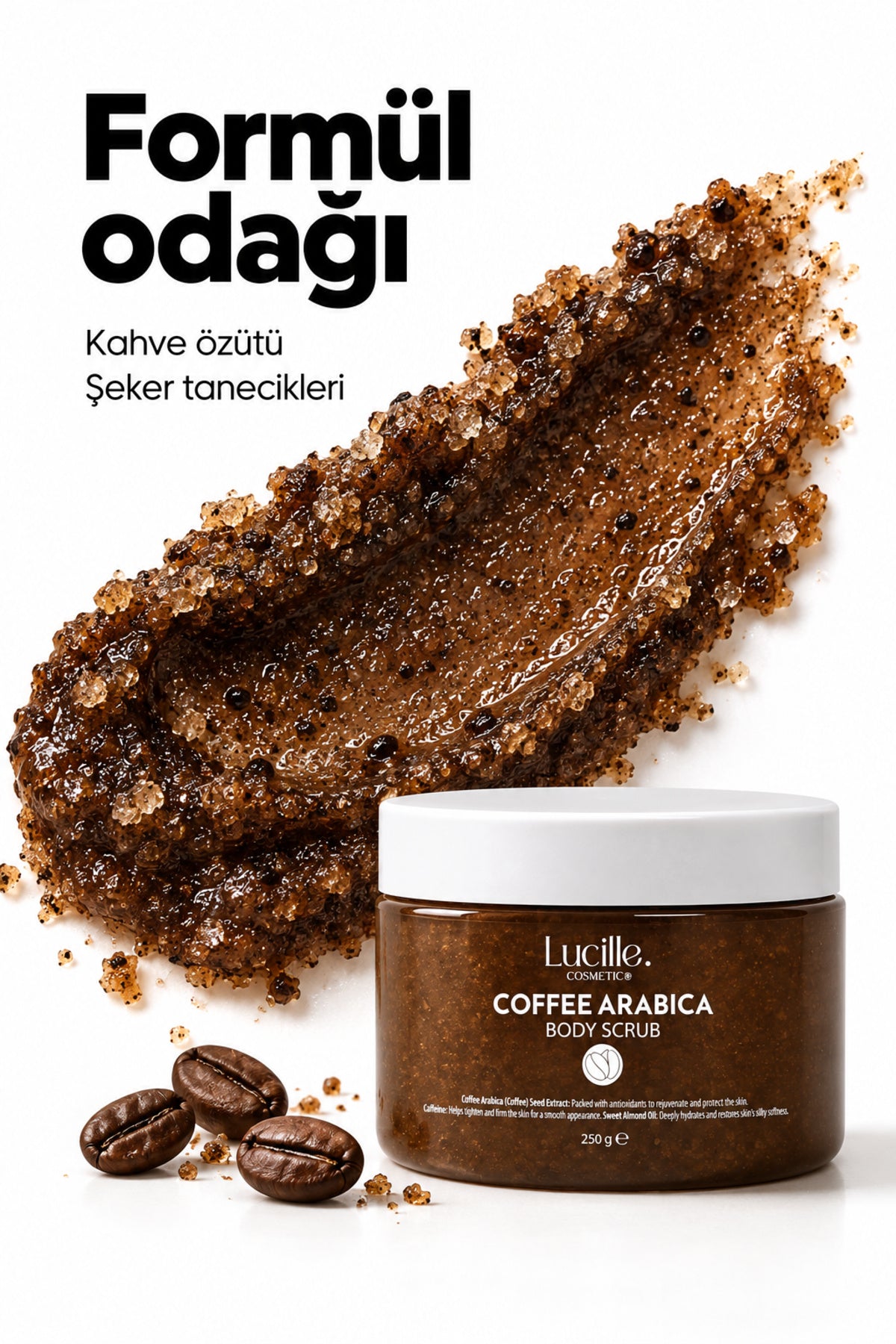 Kahve Aromalı Arındırıcı Vücut Peelingi (Şeker Tanecikli) — formül ve doku
