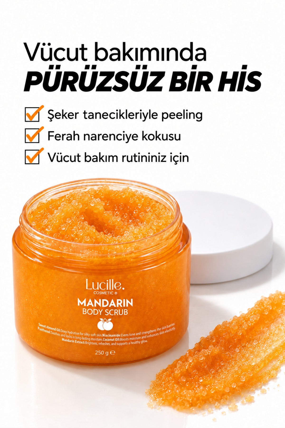 Mandalina Aromalı Arındırıcı Vücut Peelingi (Şeker Tanecikli)  Nem Desteği Sağlayan — bakım özellikleri