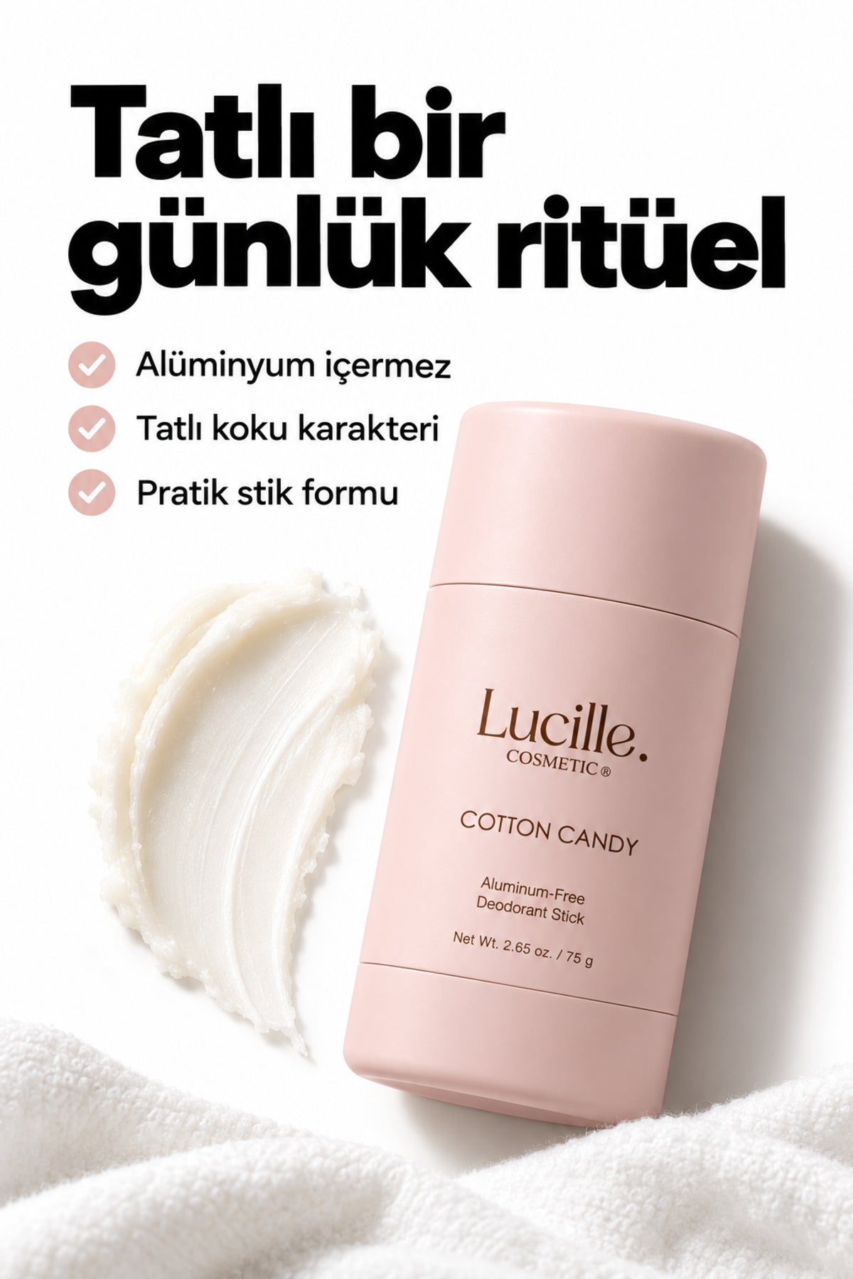 Pamuk Şeker Kokulu Alüminyum İçermeyen Kadın Stick Deodorant — bakım özellikleri