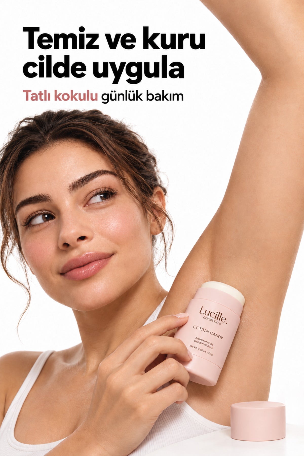 Pamuk Şeker Kokulu Alüminyum İçermeyen Kadın Stick Deodorant — uygulama