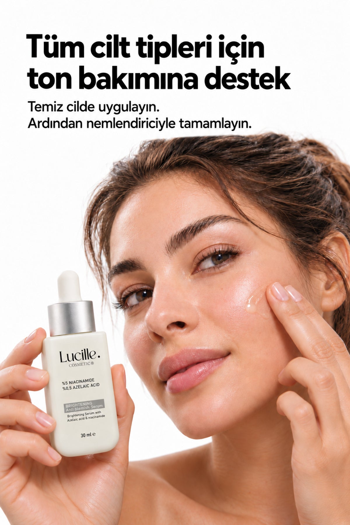 Lucille niasinamid aydınlatıcı serum yüz bakımında kullanım ve uygulama görseli