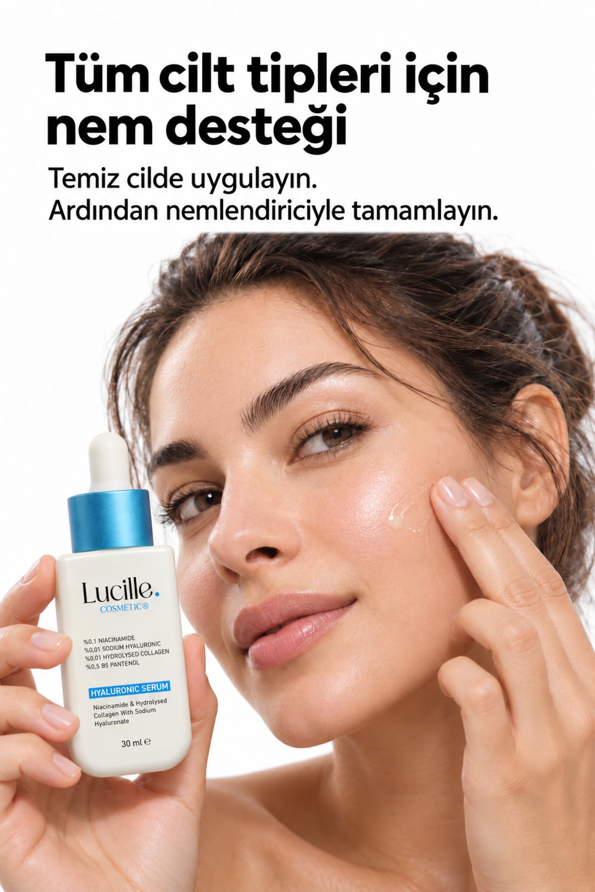 Lucille hyalüronik asit serumu yüz bakımında kullanım ve uygulama görseli