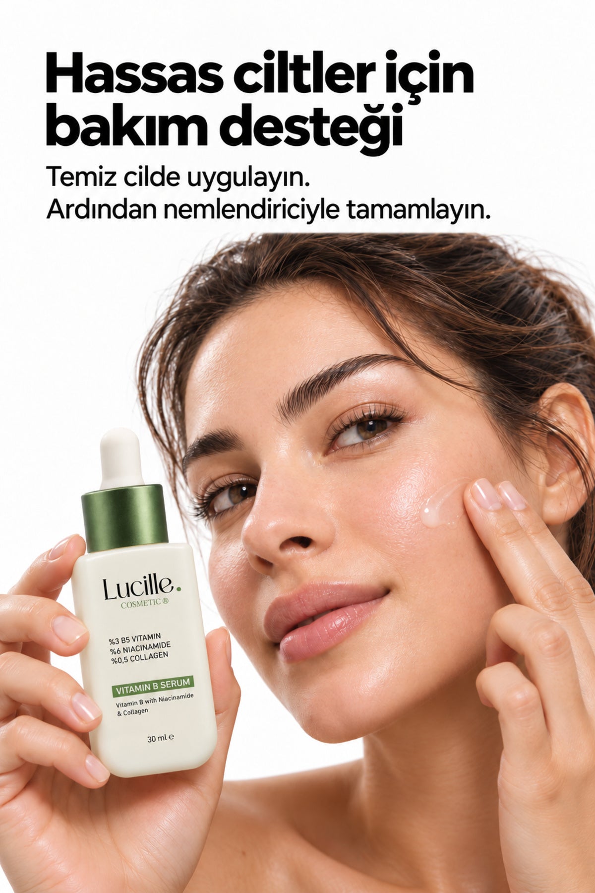 Lucille Vitamin B5 serumu yüz bakımında kullanım ve uygulama görseli