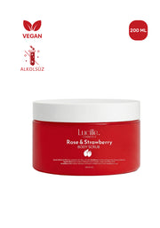 Gül & Çilek Aromalı Arındırıcı Vücut Peelingi (Şeker Tanecikli) | Nem Desteği Sağlayan | %100 Vegan